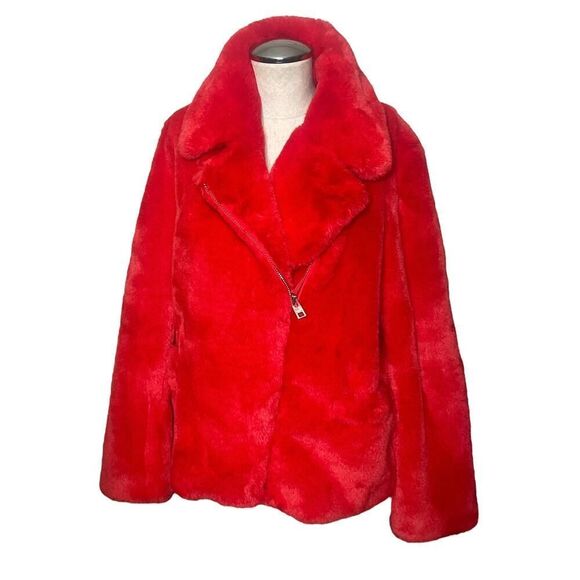 Zadig & Voltaire Jacket M/L Red Freeze Color Faux Fur Coat Medium Large - Picture 2 of 9